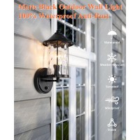 Pasentel Outdoor Wall Lights, Dusk To Dawn Exterior Light Fixture Wall Mount, Matte Black Wall Sconce With Hammered Glass, Waterproof Wall Lantern For Entryway, Garage, Bd028-1-Bk2