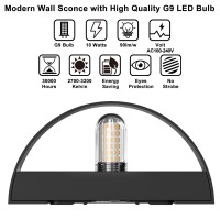 Modern Wall Sconce - 10W 2700K Led Wall Sconce Indoor -Outdoor Ip65 Waterproof Wall Sconces,Hardwired,Up&Down Wall Light,Black Wall Mounted Wall Lighting For Living Room Bedroom Hallway(With G9 Bulb)