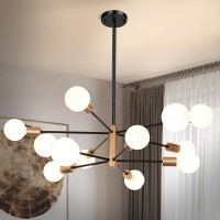 Sheetea 10Light Sputnik Chandelier Black And Gold Chandeliers Pendant Lighting Modern Farmhouse Dinning Room Light Fixture Mi