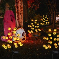 Outdoor Halloween Decorations 2 Pack 40Led Solar Halloween Pumpkin Stake Lights Waterproof Orange Jackolantern Solar Decorati