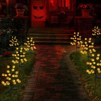 Outdoor Halloween Decorations 2 Pack 40Led Solar Halloween Pumpkin Stake Lights Waterproof Orange Jackolantern Solar Decorati