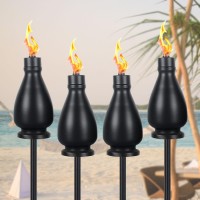 Tewei 4 Pack Black Metal Citronella Torches Outdoor, 60 Inch Garden Torches For Outside, Upgraded Wrought Iron Torches For Yard, Black Tabletop Torch Decorative Light For Backyard Pathway Patio Party