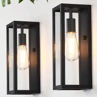 Outdoor Exterior Wall Lights For House 2Packs 126 Matte Black Rectangular Metal Frame Clear Glass Shade Waterproof Outdoo