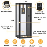 Outdoor Exterior Wall Lights For House 2Packs 126 Matte Black Rectangular Metal Frame Clear Glass Shade Waterproof Outdoo