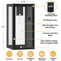 Outdoor Exterior Wall Lights For House 2Packs 95 Matte Black Rectangular Metal Frame Clear Glass Shade Waterproof Outdoor