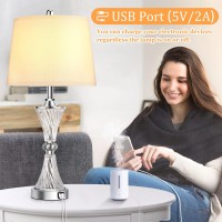 Set Of 2 Touch Control Glass Table Lamps With 2 Usb Charging Ports 3Way Dimmable Modern Bedside Nightstand Lamp Silver Desk L