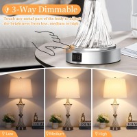 Set Of 2 Touch Control Glass Table Lamps With 2 Usb Charging Ports 3Way Dimmable Modern Bedside Nightstand Lamp Silver Desk L