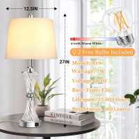 Set Of 2 Touch Control Glass Table Lamps With 2 Usb Charging Ports 3Way Dimmable Modern Bedside Nightstand Lamp Silver Desk L