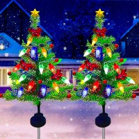 Hugsvik 2Pack Solar Prelit Christmas Tree Stake Lights 8 Modes Solar Christmas Pathway Lights Waterproof Xmas Tree Outdoor Ch