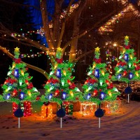 Hugsvik 2Pack Solar Prelit Christmas Tree Stake Lights 8 Modes Solar Christmas Pathway Lights Waterproof Xmas Tree Outdoor Ch