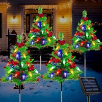 4-Packs Solar Prelit Christmas Tree With 80Led C6 Lights, 8 Modes Solar Christmas Tree Garden Stake Lights, Waterproof Outdoor Christmas Decorations Yard Stake Lights For Yard Garden Pathway Porch