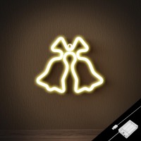 Ganrami Yellow Christmas Bell Neon Sign, Usb & Battary Powered Christmas Lights Outdoor & Indoor, Christmas Party Decorations, Christmas Decorations For Bedroom, Living Room, Home