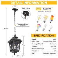 Zanritelit Matte Black Outdoor Pendant Light For Porch Patio Entryway Yard Front Door Beach, Waterproof Pendant Lamp Fixture Indoor Hanging Lantern For Kitchen Dinning Room