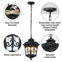 Zanritelit Matte Black Outdoor Pendant Light For Porch Patio Entryway Yard Front Door Beach, Waterproof Pendant Lamp Fixture Indoor Hanging Lantern For Kitchen Dinning Room