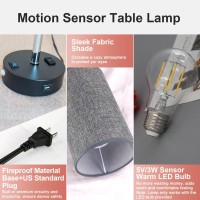 Lifeholder Motion Sensor Lamp Usb Lamp Include Warm White Bulb Fabric Shade Lamp Built In Usb Port Ac Outlet Bedside Lamp I