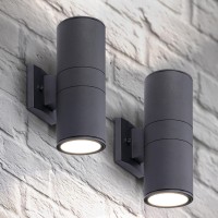 Asd Led 2-Way Round Cylinder Wall Light Fixture | 18W 1900Lm 3000K-5000K 120V | 3Cct, Dimmable, Waterproof, Etl Listed | Exterior Patio Up-Down Lighting Sconce, Outdoor Porch Lamp | Black, 2 Pack