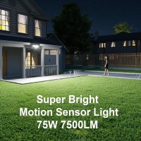 Atfoyer 75W Motion Sensor Outdoor Lights Security Lights 3 Head Motion Detection Outdoor Lights 6500K Ip65 Waterproof 7500Lm Flo