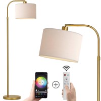 Finnchy Gold Floor Lamp With Remote Control 1200 Lumens 15W Led Bulb Included Adjustable Height Arc Floor Lamps For Living Roo