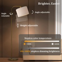 Finnchy Gold Floor Lamp With Remote Control 1200 Lumens 15W Led Bulb Included Adjustable Height Arc Floor Lamps For Living Roo