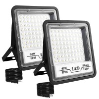 Createstar 2 Pack Led Flood Lights Outdoor 50W 6000Lm Bright Floodlight Led Work Light With 493Ft Plug Ip66 Waterproof 6500K