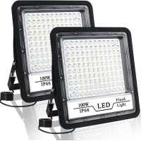 Createstar 2 Pack 100W Led Flood Light Outdoor 10000Lm Bright Led Work Lights Plug In Ip66 Waterproof Exterior Floodlight 650