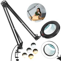 10X Large Magnifying Glass With Light And Stand Krstlv 2 X 16 Inch Adjustable Swivel Arm Led Desk Lamp With Clamp 5 Color Mode