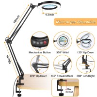 10X Large Magnifying Glass With Light And Stand Krstlv 2 X 16 Inch Adjustable Swivel Arm Led Desk Lamp With Clamp 5 Color Mode