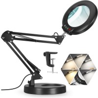 Veemagni 10X Magnifying Glass With Light 5 Color Modes Stepless Dimmable 2In1 Desk Lamp And Clamp Led Lighted Magnifier With