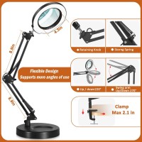 Veemagni 10X Magnifying Glass With Light 5 Color Modes Stepless Dimmable 2In1 Desk Lamp And Clamp Led Lighted Magnifier With