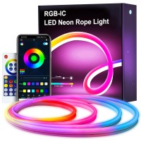 Neon Rope Light,16.4Ft Rgb-Ic Neon Led Lights With Music Sync,Ip67 Waterproof Flexible Neon Led Strip,Diy Ideas,Remote,Bluetooth App Control,For Bedroom, Living Room, Gaming Room,Christmas Gift