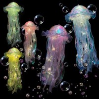 Avcxec Jellyfish Light, 5Pcs Glowing Jellyfish, Hanging Jellyfish Lamp Night Lights, Bright Jellyfish Garden Lights For Party Yard Landscape Garden Ornaments, (Purple+Pink+Green+Yellow+Blue)