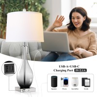 Table Lamps Set Of 2 With Touch Control 3Way Dimmable Modern Glass Table Lamp For Living Room With Usb C And A Charging Ports