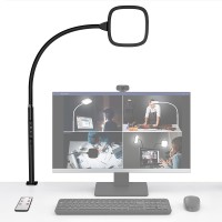 Hapfish Led Desk Lamps For Home Office, Clamp Desk Video Conference Light For Computer Zoom Meetings, Dimmable, Top Bright, Rotatable, Large Lighting Area, Clip On Table Lamp For Monitor, Study, Work