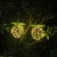 Changqing 2Pack Outdoor Solar Pineapple Lights Decor, 60Led Waterproof Hanging Pineapple Lanterns For Garden Pathway Yard Lawn Walkway Balcony Gifts Decoration Path Light Outside