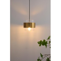 Mins Familio Modern Decor Adjustable Pendant Lamp Kitchen Island, Cylinder Glass Shade Gold Ring 1-Light Indoor Ceiling Hanging Light For Dining Room Shop Restaurant (Clear, Rod Hang, 2-Pack)