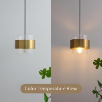 Mins Familio Modern Decor Adjustable Pendant Lamp Kitchen Island, Cylinder Glass Shade Gold Ring 1-Light Indoor Ceiling Hanging Light For Dining Room Shop Restaurant (Clear, Rod Hang, 2-Pack)