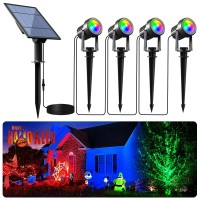 Aponuo Rgb Solar Spot Lights Outdoor 4In1 Solar Landscape Lighting Dusk To Dawn Solar Uplights Ip65 Waterproof 98Ft Cable Out