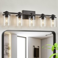 Dujahmland Bathroom Light Fixtures, 5-Light Black Bathroom Vanity Light Over Mirror, Vanity Light With Clear Glass Shade, Bathroom Light Modern Farmhouse Indoor Lighting (5-Light, Matte Black)