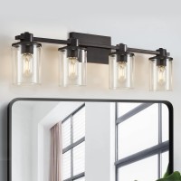 Dujahmland Bathroom Light Fixtures, 4-Light Black Bathroom Vanity Light Over Mirror, Vanity Light With Clear Glass Shade, Bathroom Light Modern Farmhouse Indoor Lighting (4-Light, Matte Black)