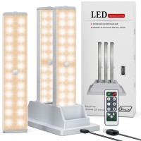 Lightbiz Under Cabinet Lights With Charging Station, 24-Led Dimmer Motion Sensor Closet Light Wireless Stick-Anywhere With Remote For Stairs,Kitchen,Hallway (3 Pcs)