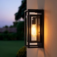 Mirrea 14 Dusk To Dawn Outdoor Wall Sconce 1 Light In Matte Black Rectangular Metal Frame And Clear Glass Shade Waterproof Por