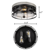 Rosient Flush Mount Ceiling Light Fixture 12 Inch 2Light Modern Farmhouse Rustic Close To Ceiling Light With Seeded Glass For