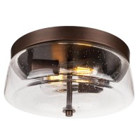 Rosient Flush Mount Ceiling Light Fixture 12 Inch 2Light Modern Farmhouse Rustic Close To Ceiling Light With Seeded Glass For