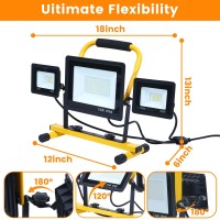 110W Led Work Lights Construction Light 11000Lm 3Adjustable Panel 7500K Ip66 Portable Flood Light With 10Ft Cord And Plug 1