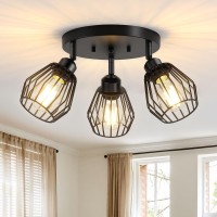 Baocuz 3-Light Kitchen Light Fixtures Ceiling Mount, Adjustable Multi-Directional Ceiling Fixture, Farmhouse Black Metal Cage Flush Mount Ceiling Light Fixtures For Hallway Dining Room Entryway