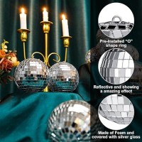 Mtlee Christmas Disco Balls Ornaments Hanging Mini Mirror Disco Balls With Rope Different Size Cake Topper Bulk Disco Themed Par