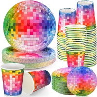 Gerrii 70S Disco Party Supplies Includes 50 Pcs Silver Disco Ball Paper Dinner Plates 50 Pcs Disco Paper Cups 50 Pcs Disco Party