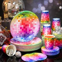 Gerrii 70S Disco Party Supplies Includes 50 Pcs Silver Disco Ball Paper Dinner Plates 50 Pcs Disco Paper Cups 50 Pcs Disco Party