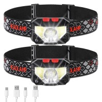 Vekkia Bright Led-Headlamp-Rechargeable, 2-Pack Waterproof-Motion-Sensor-Headlight,White Red Led Head Lamp, Head-Flashlight For Adults, 8 Modes Head Light For Running,Fishing,Hiking,Camping-Essentials