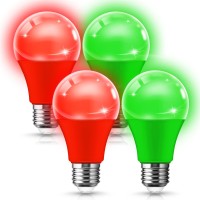 Jandcase Green And Red Light Bulbs, Red Light Bulb, Green Led Bulb Non-Dimmable A19, 9W(60W Equivalent) E26 Base, Christmas Holiday Decoration, 4Pack